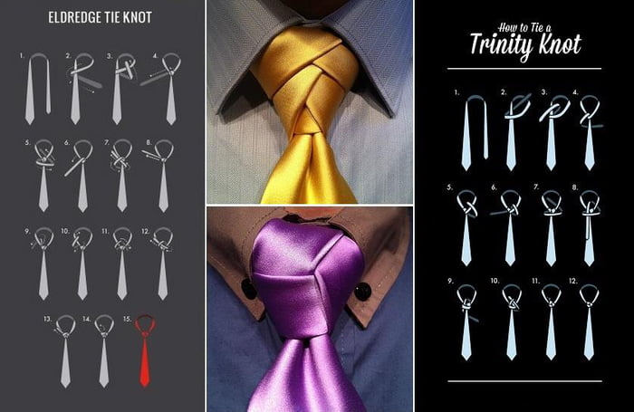 These are the eldredge and trinity knots, which are complex ways to tie a tie
