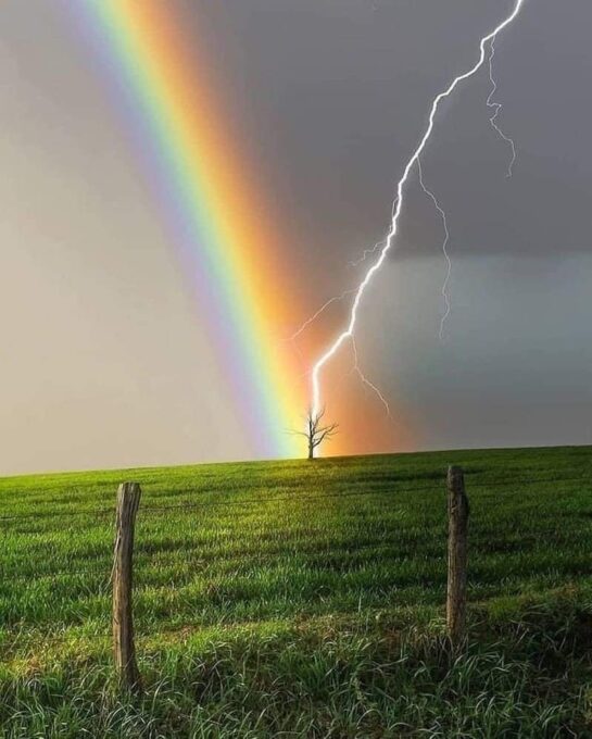 Lightning meets a rainbow