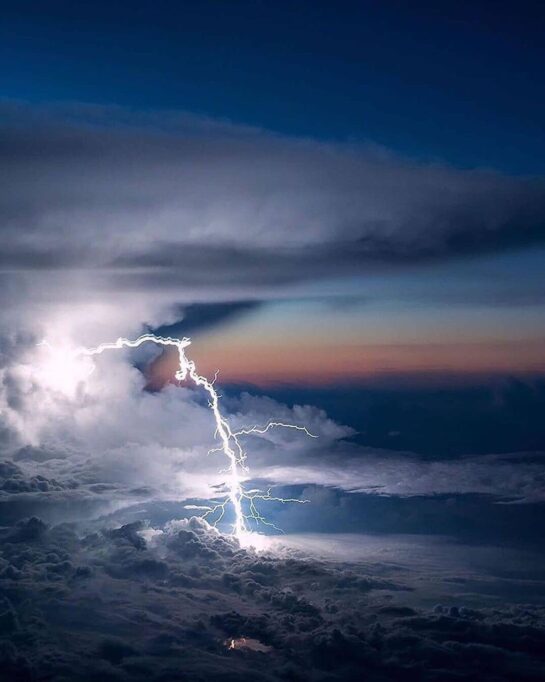Lightning over the clouds