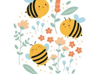 Summer illustration for children. Hand drawn doodle plants. Cartoon character.