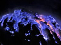 This volcano in Indonesia spews a rather bright blue lava