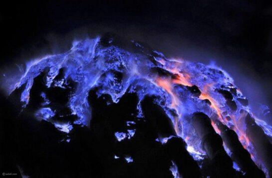This volcano in Indonesia spews a rather bright blue lava