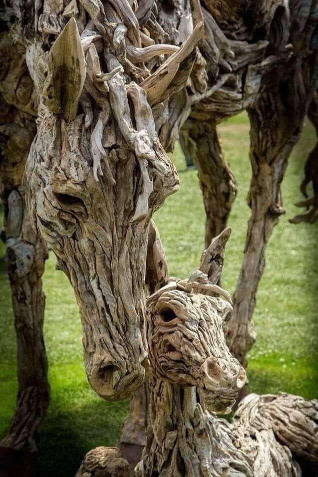 Mother horse and foal made of driftwood