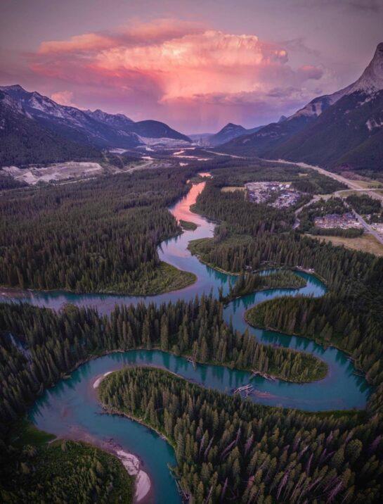 Bow River at sunset, Alberta, Canada by Jin Luo
