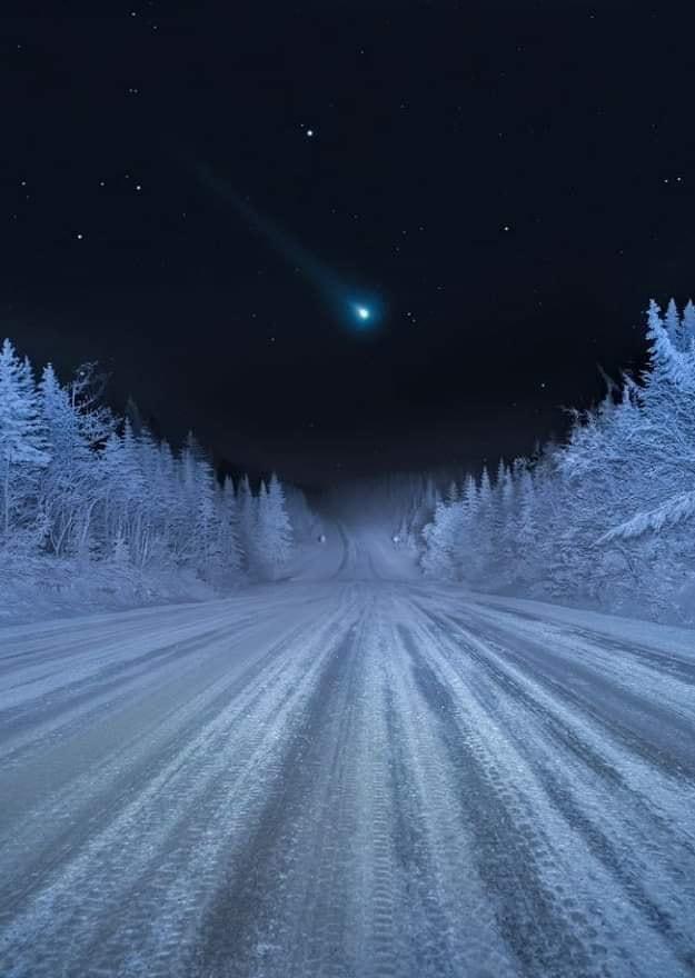 Comet Leonard in the frigid Canadian night