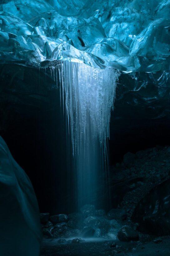 Frozen Waterfall in Vatnajökull Glacier Cave, Iceland