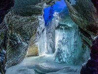 Frozen waterfall and river. Yoho National Park, B.C. Canada