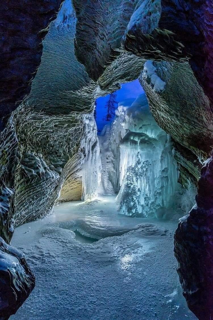 Frozen waterfall and river. Yoho National Park, B.C. Canada
