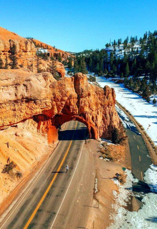 Red Arch Road Tunnel Near Bryce Canyon National Park In Utah, USA