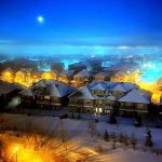Wintry cold night in Edmonton, Alberta, Canada