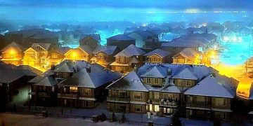 Wintry cold night in Edmonton, Alberta, Canada