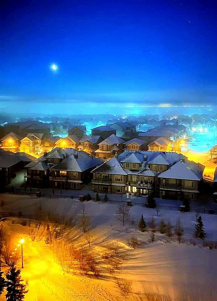 Wintry cold night in Edmonton, Alberta, Canada